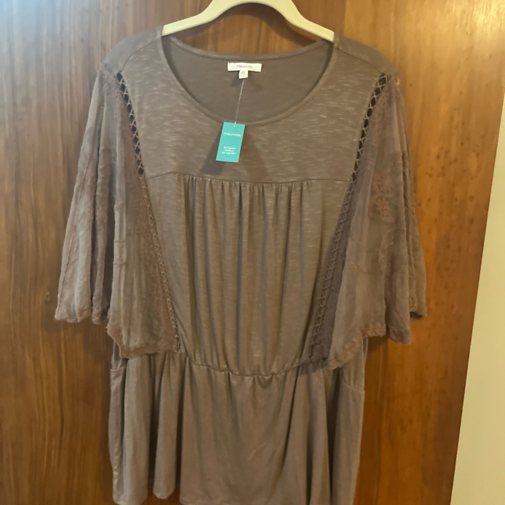 Maurices Brown Tunic with Bell Sleeves and Ruched Style 1x NWT